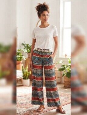 ​Superline Boho Bohemian Tribal Print Wide Leg Palazzo Lounge Pants Size L Large